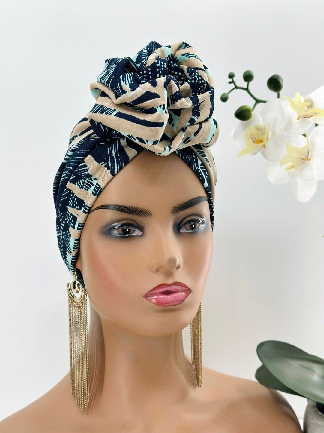 Mimi Pretied Flower Design Turban - Elegant head scarf