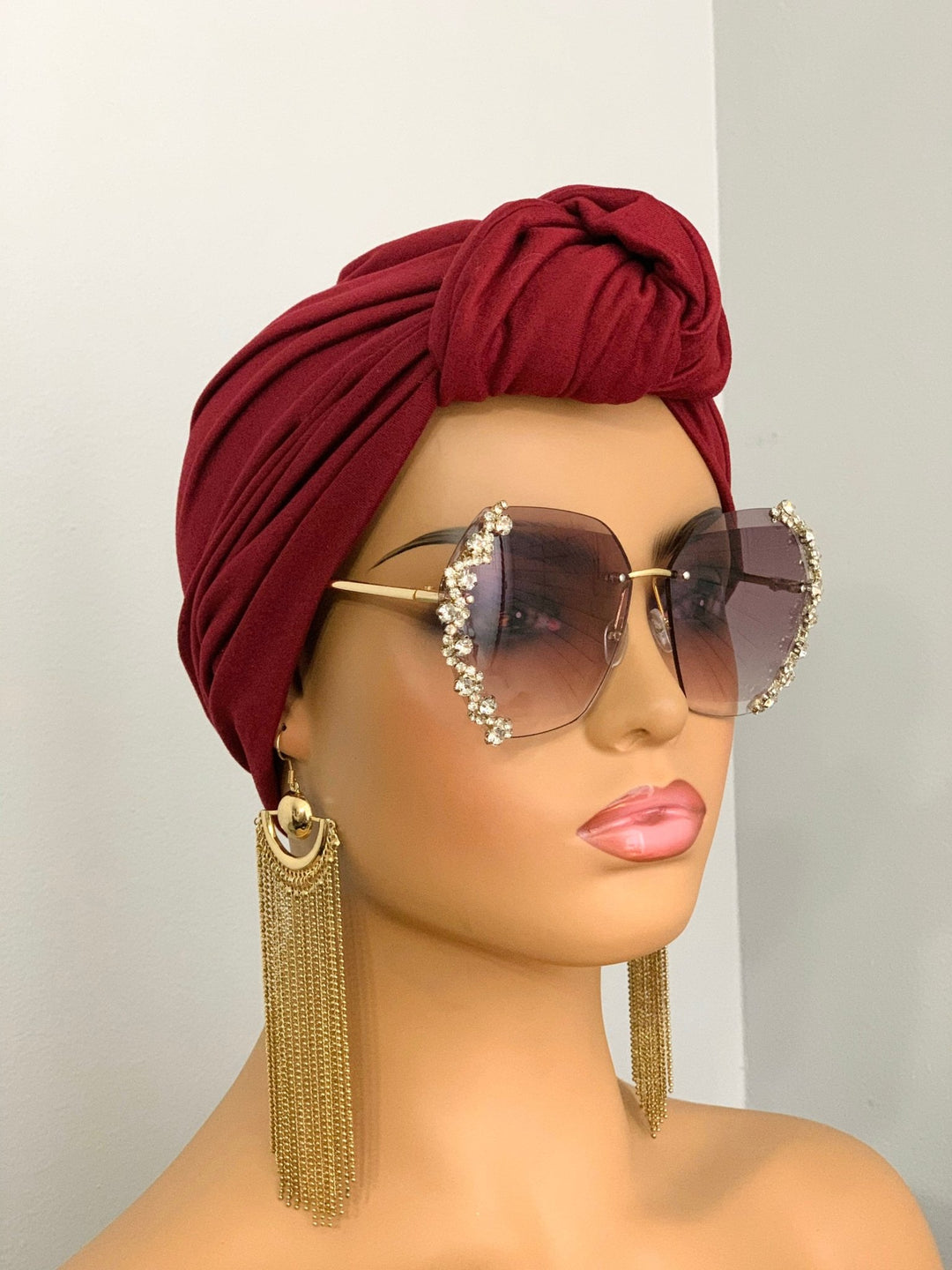 Noli Burgundy Pretied Knotted Turban - Women's stylish accessory