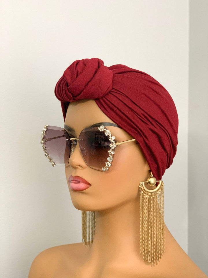 Noli Burgundy Pretied Knotted Turban - Women's stylish accessory