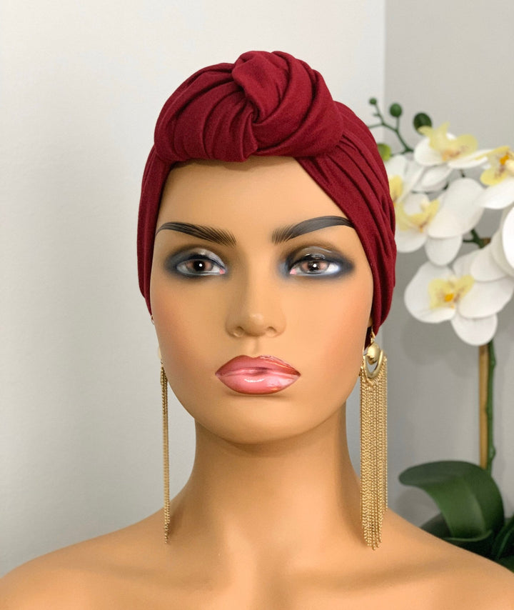 Noli Burgundy Pretied Knotted Turban - Women's stylish accessory
