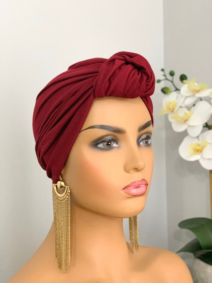 Noli Burgundy Pretied Knotted Turban - Women's stylish accessory