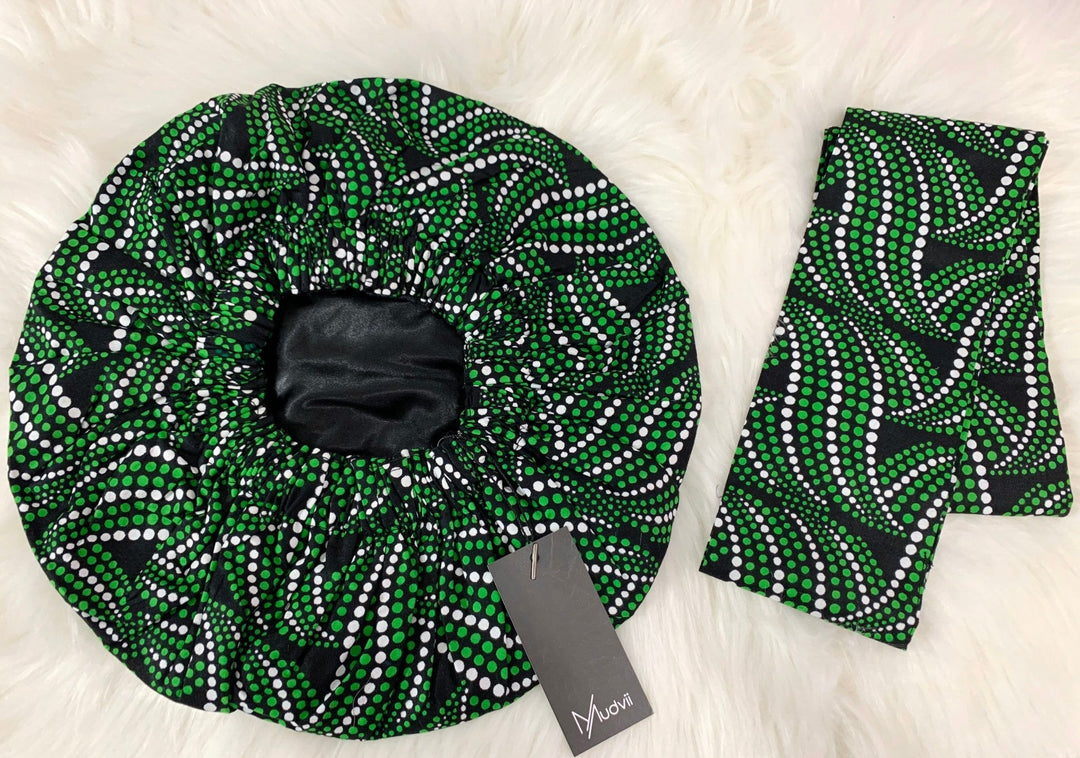 Noyo 2-Piece Head Wrap | Reversible Satin Lined Bonnet - Mudvii