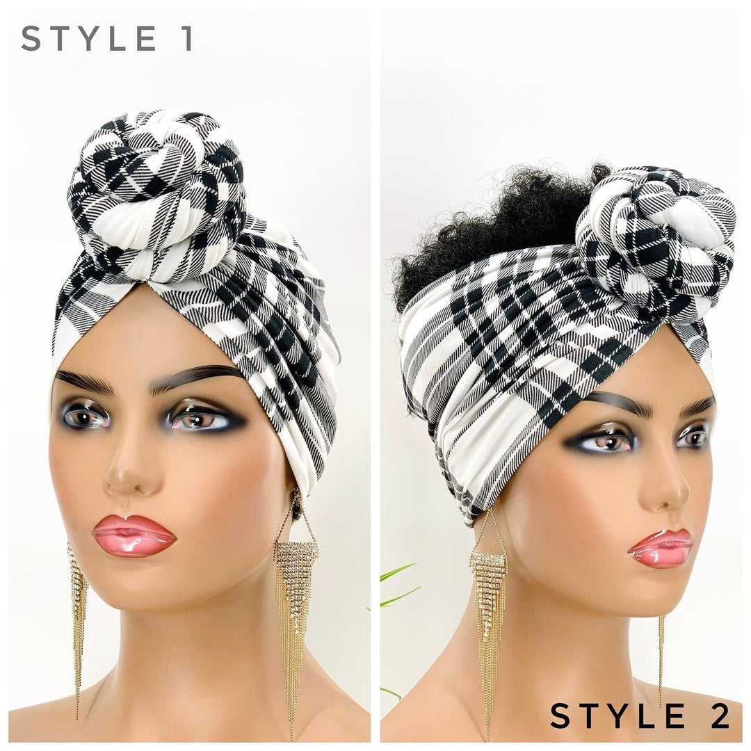 Tuoyo Plaid Pretied Turban - Stylish women's head wrap