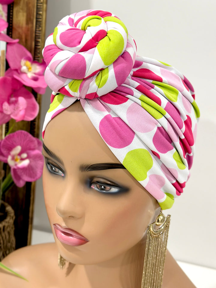 Pink Polka Pre-Tied Turban - Charming head wrap for women