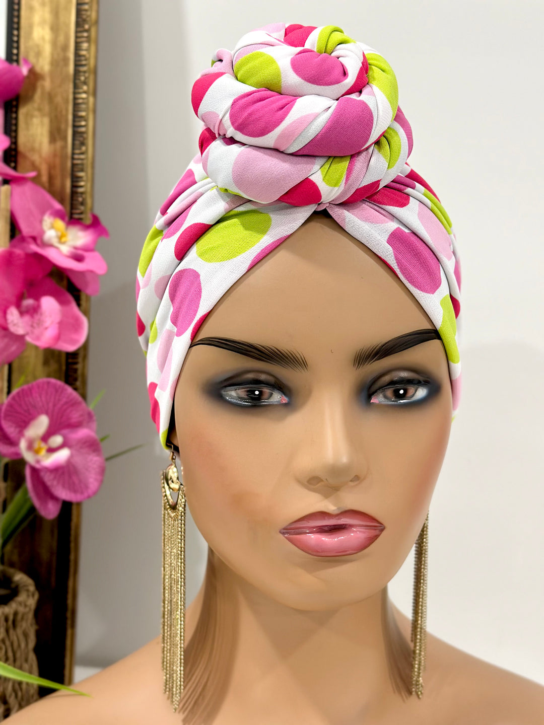 Pink Polka Pre-Tied Turban - Charming head wrap for women