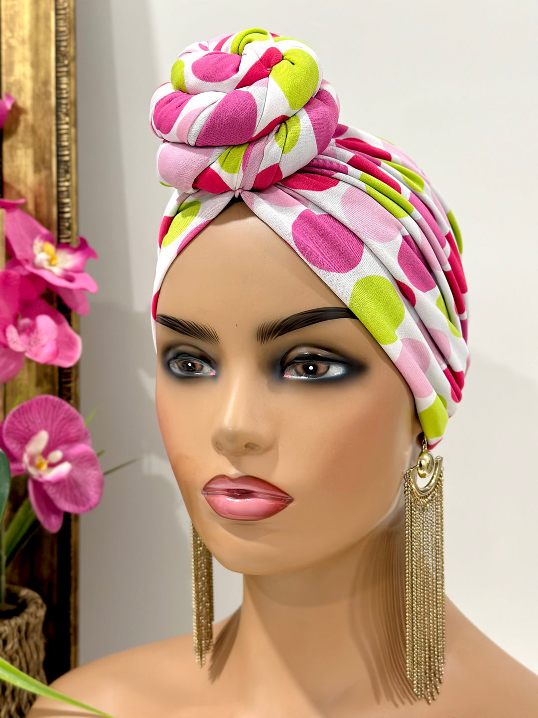 Pink Polka Pre-Tied Turban - Charming head wrap for women