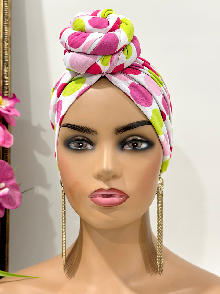 Pink Polka Pre-Tied Turban - Charming head wrap for women