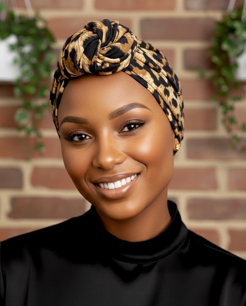 Satin Lined Leopard Print Pretied Knotted Turban | Slip-on Scarf | Turban for Women