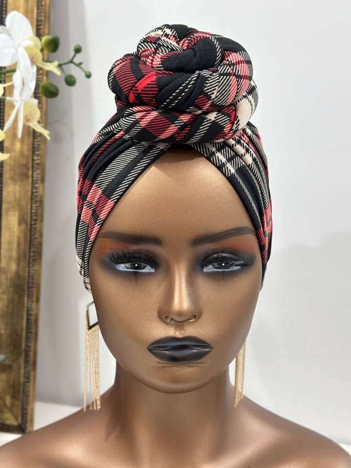 Leila Plaid Pre - tied Turban - Mudvii