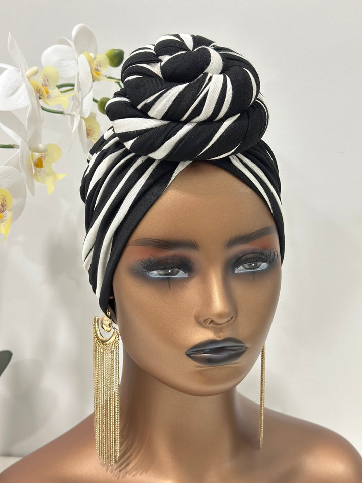 Stripes Pre - Tied Headwrap - Mudvii