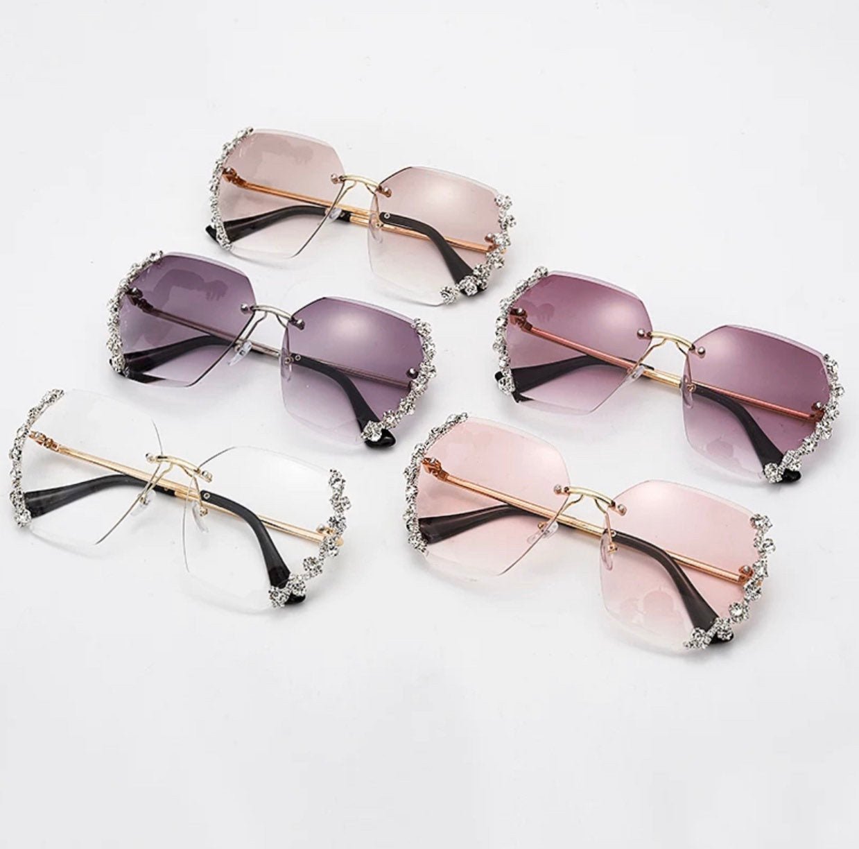 Rhinestone deals rimless sunglasses