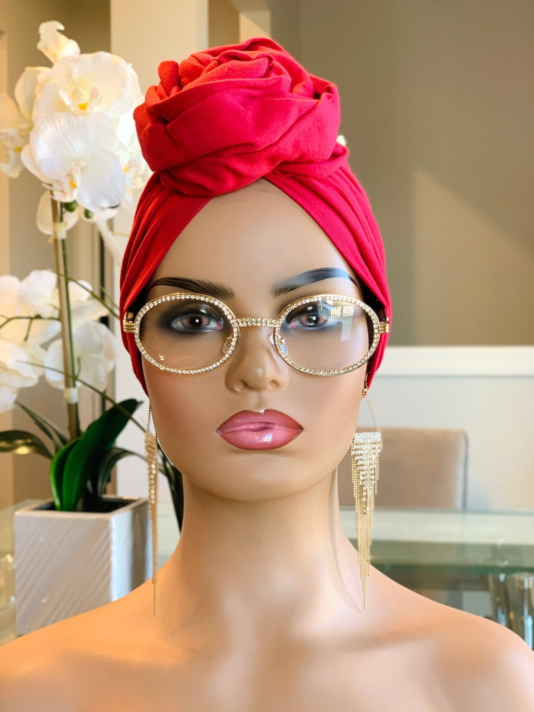 Red Flower Pretied Turban - Stylish women's turban